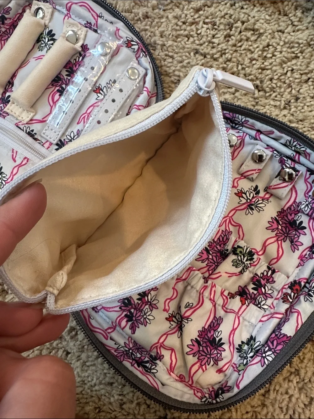 Vera Bradley Gray Floral Quilted Travel Pouch